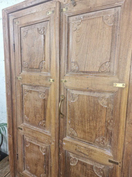 Large Antique Indian Colonial Solid Wooden Window Shutters Wall Garden Mirror