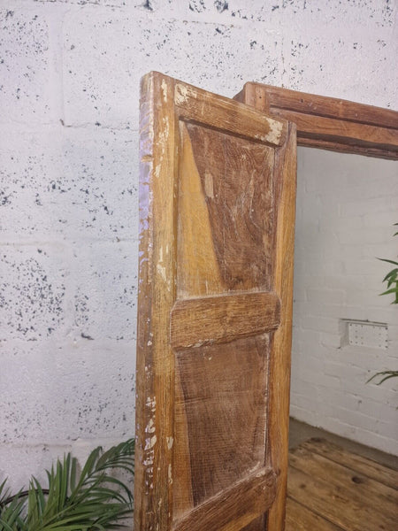 Large Antique Indian Colonial Solid Wooden Window Shutters Wall Garden Mirror
