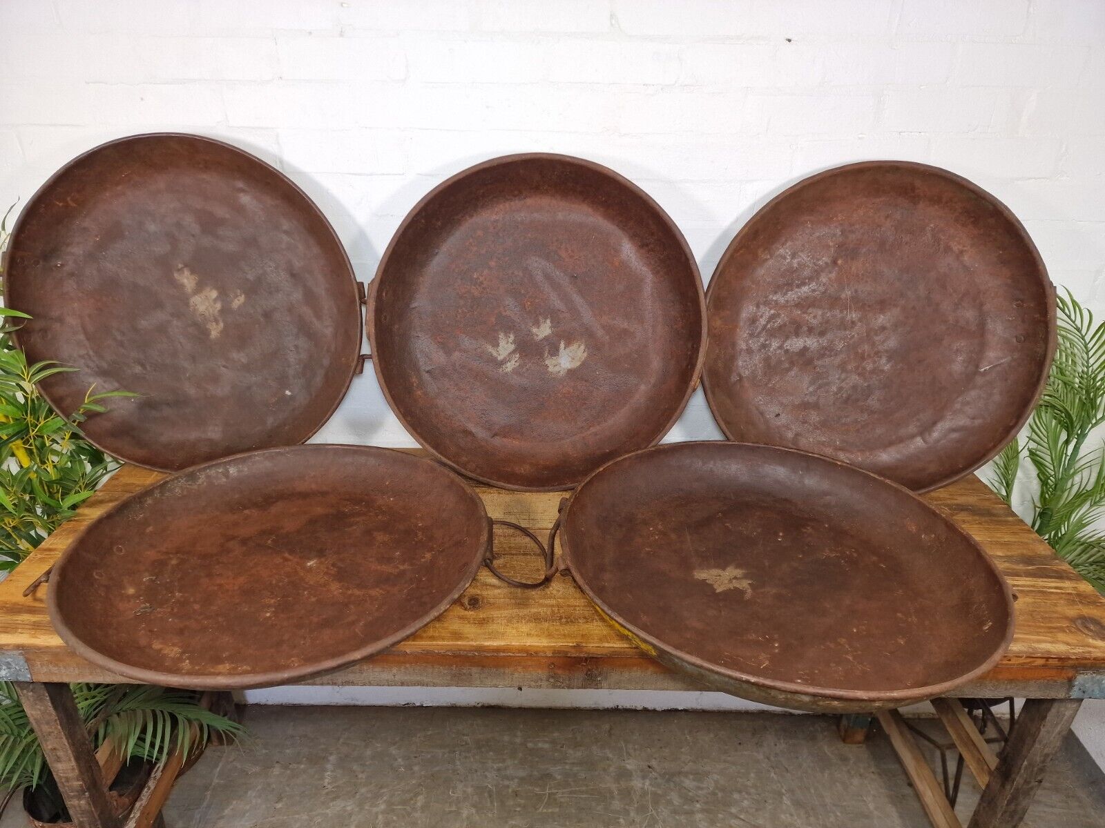 Large Round Industrial Vintage Rustic Galvanised Iron Metal Serving Drinks Tray