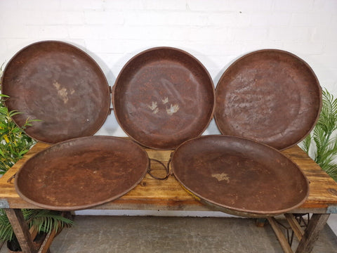 Large Round Industrial Vintage Rustic Galvanised Iron Metal Serving Drinks Tray