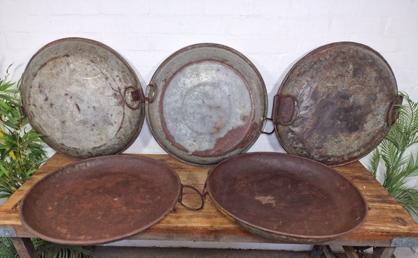 Large Round Industrial Vintage Rustic Galvanised Iron Metal Serving Drinks Tray