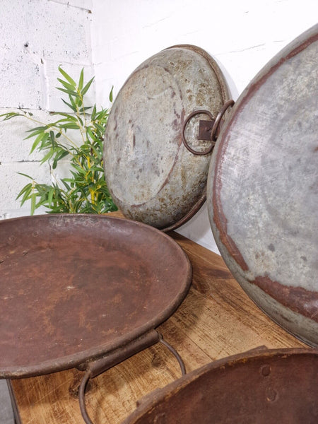 Large Round Industrial Vintage Rustic Galvanised Iron Metal Serving Drinks Tray
