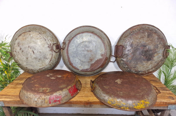 Large Round Industrial Vintage Rustic Galvanised Iron Metal Serving Drinks Tray