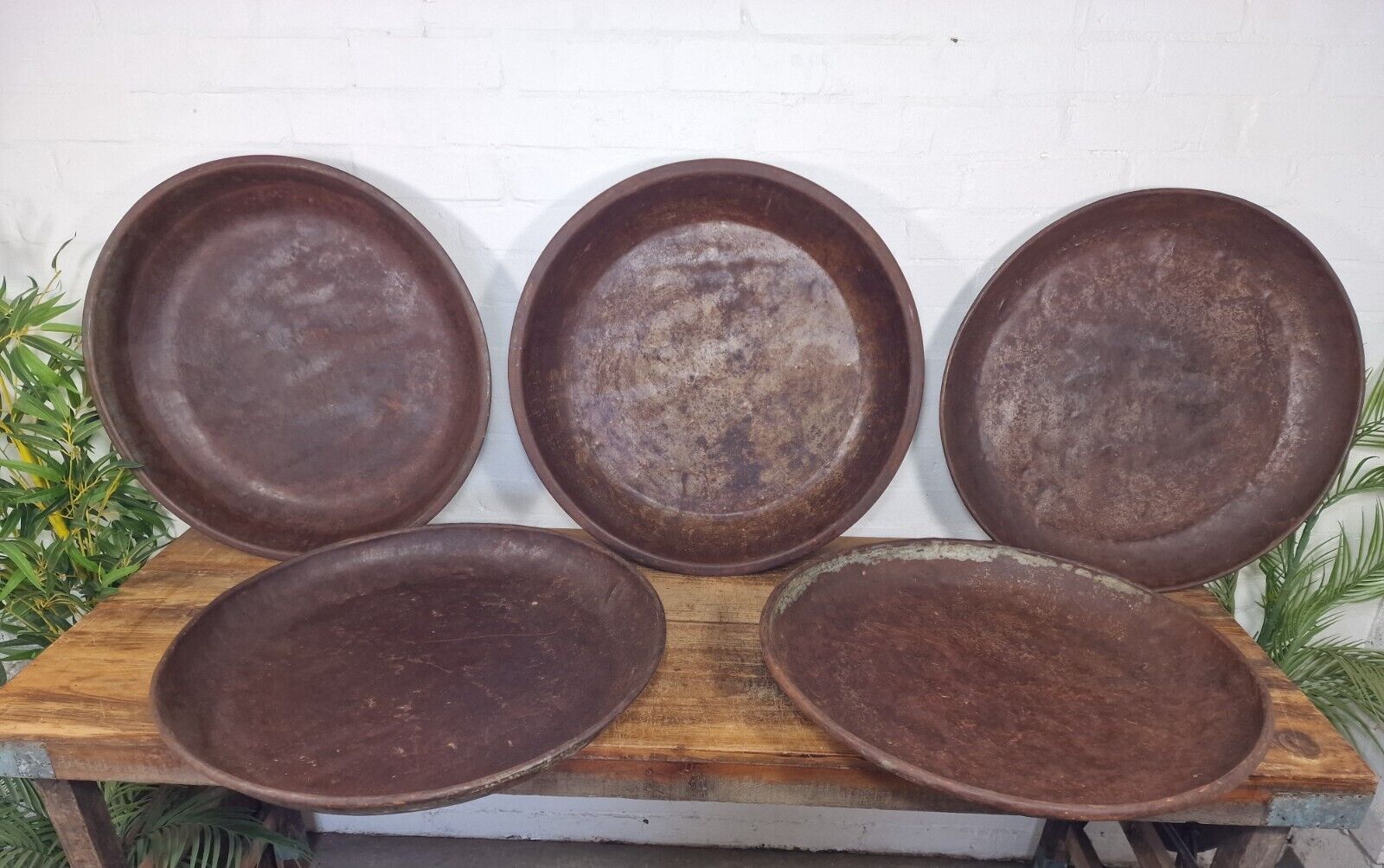 Large Round Industrial Vintage Rustic Galvanised Iron Metal Serving Drinks Tray