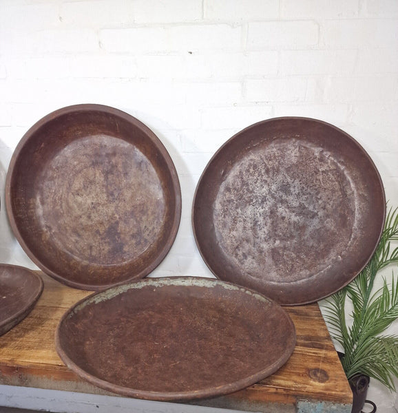 Large Round Industrial Vintage Rustic Galvanised Iron Metal Serving Drinks Tray