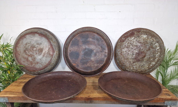 Large Round Industrial Vintage Rustic Galvanised Iron Metal Serving Drinks Tray