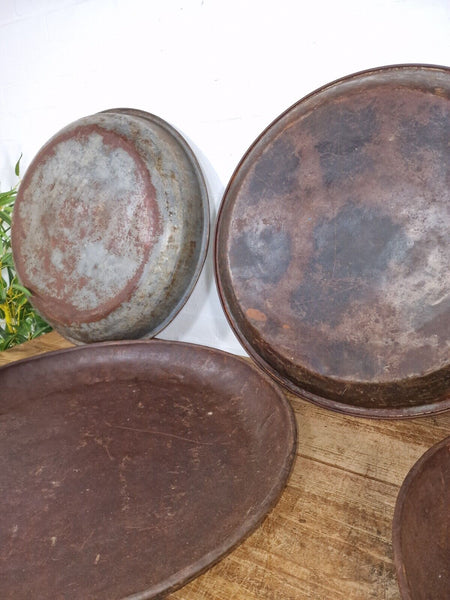 Large Round Industrial Vintage Rustic Galvanised Iron Metal Serving Drinks Tray