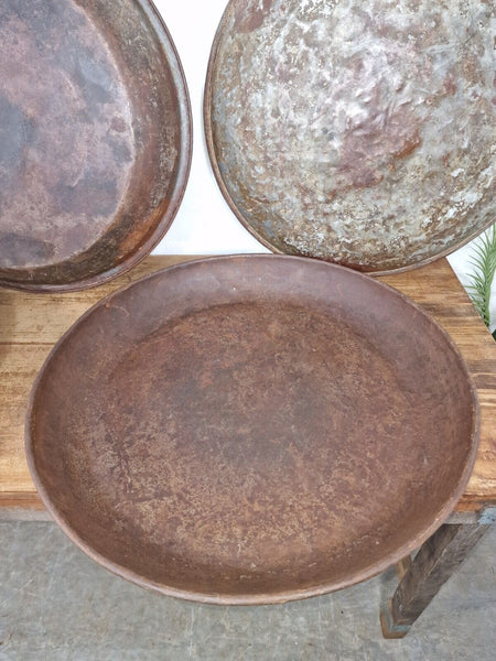 Large Round Industrial Vintage Rustic Galvanised Iron Metal Serving Drinks Tray