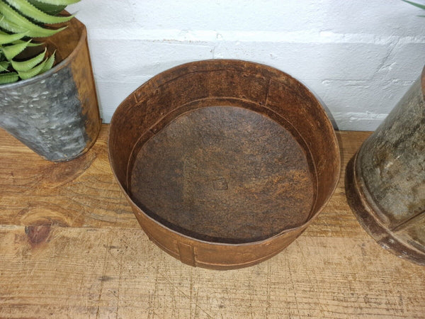 Antique Rustic Hand Forged Riveted Iron Metal Bowl Dish Herb Garden Planter