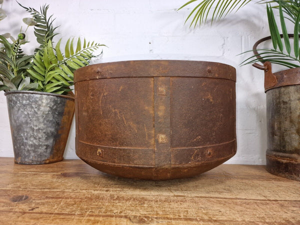 Antique Rustic Hand Forged Riveted Iron Metal Bowl Dish Herb Garden Planter