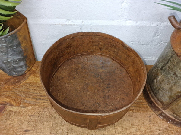 Antique Rustic Hand Forged Riveted Iron Metal Bowl Dish Herb Garden Planter