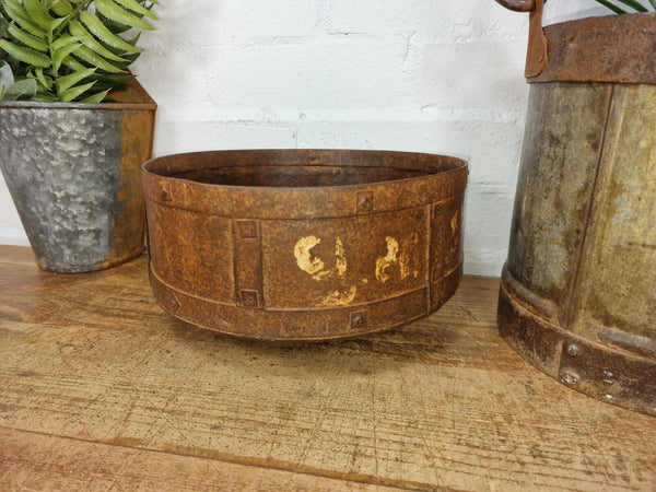 Antique Rustic Hand Forged Riveted Iron Metal Bowl Dish Herb Garden Planter