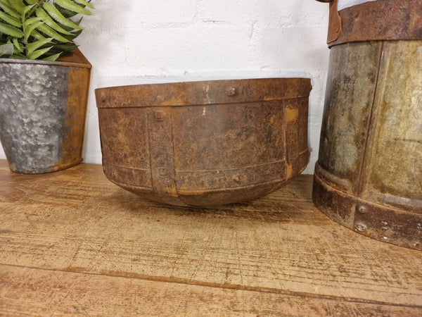 Antique Rustic Hand Forged Riveted Iron Metal Bowl Dish Herb Garden Planter
