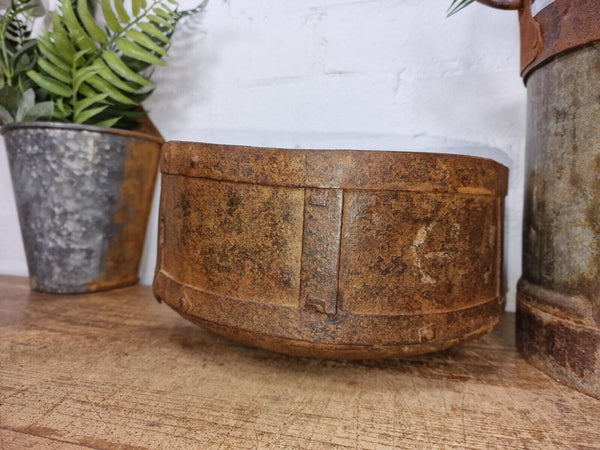 Antique Rustic Hand Forged Riveted Iron Metal Bowl Dish Herb Garden Planter