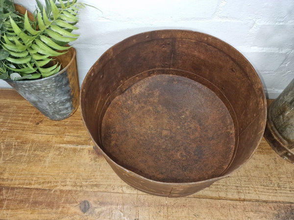 Antique Rustic Hand Forged Riveted Iron Metal Bowl Dish Herb Garden Planter