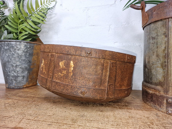 Antique Rustic Hand Forged Riveted Iron Metal Bowl Dish Herb Garden Planter