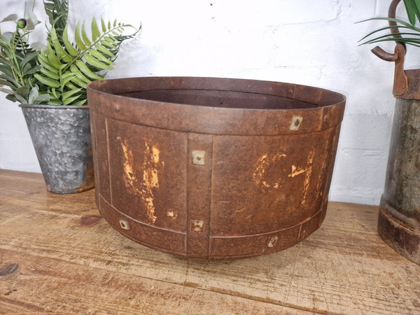 Antique Rustic Hand Forged Riveted Iron Metal Bowl Dish Herb Garden Planter