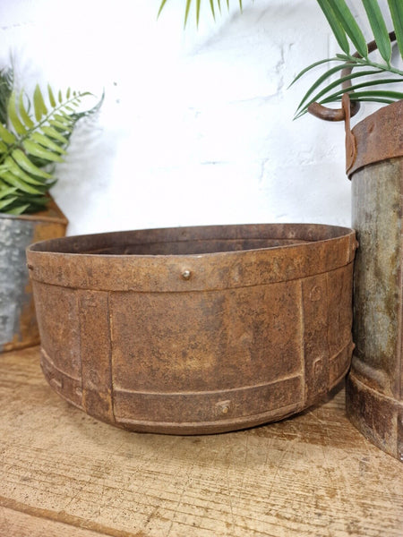 Antique Rustic Hand Forged Riveted Iron Metal Bowl Dish Herb Garden Planter