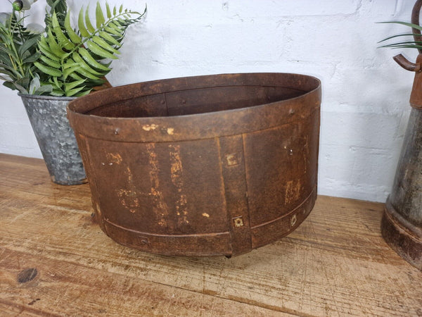 Antique Rustic Hand Forged Riveted Iron Metal Bowl Dish Herb Garden Planter