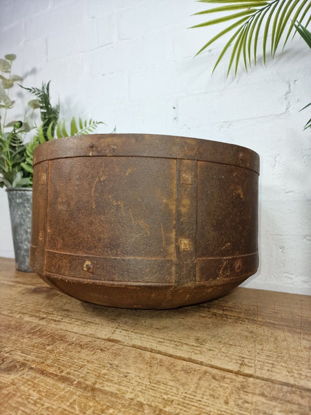 Antique Rustic Hand Forged Riveted Iron Metal Bowl Dish Herb Garden Planter