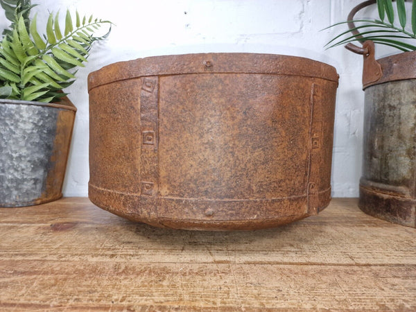 Antique Rustic Hand Forged Riveted Iron Metal Bowl Dish Herb Garden Planter