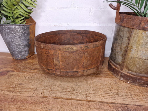 Antique Rustic Hand Forged Riveted Iron Metal Bowl Dish Herb Garden Planter
