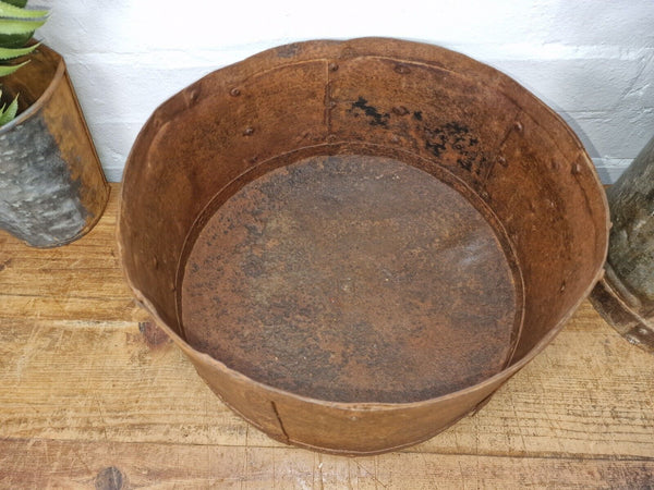 Antique Rustic Hand Forged Riveted Iron Metal Bowl Dish Herb Garden Planter