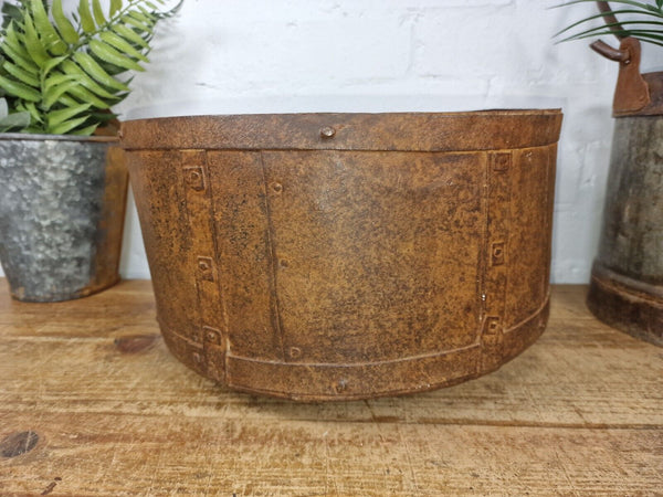 Antique Rustic Hand Forged Riveted Iron Metal Bowl Dish Herb Garden Planter