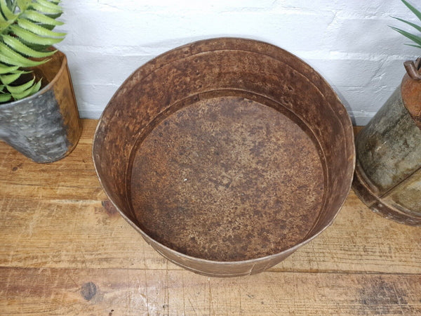 Antique Rustic Hand Forged Riveted Iron Metal Bowl Dish Herb Garden Planter