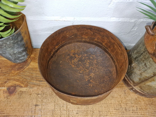 Antique Rustic Hand Forged Riveted Iron Metal Bowl Dish Herb Garden Planter