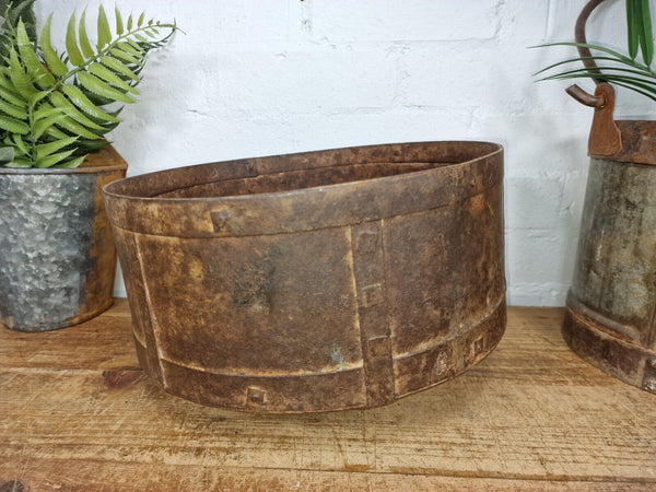 Antique Rustic Hand Forged Riveted Iron Metal Bowl Dish Herb Garden Planter