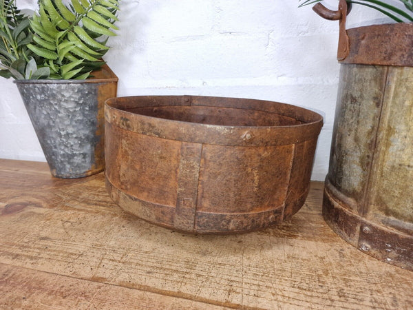 Antique Rustic Hand Forged Riveted Iron Metal Bowl Dish Herb Garden Planter