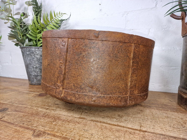 Antique Rustic Hand Forged Riveted Iron Metal Bowl Dish Herb Garden Planter