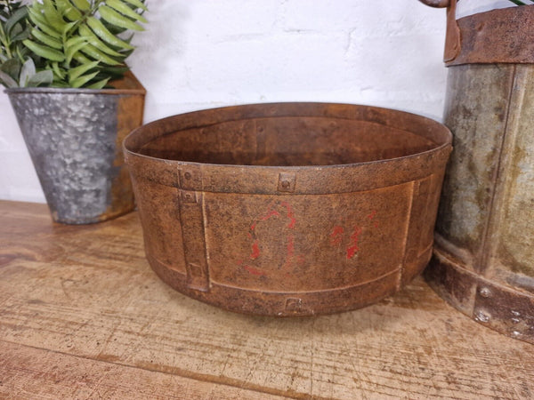 Antique Rustic Hand Forged Riveted Iron Metal Bowl Dish Herb Garden Planter