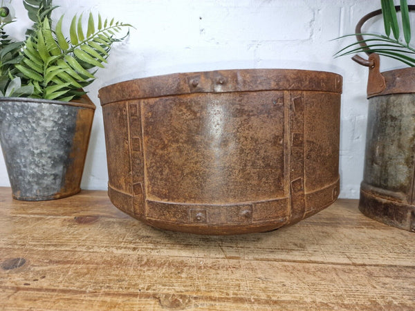 Antique Rustic Hand Forged Riveted Iron Metal Bowl Dish Herb Garden Planter