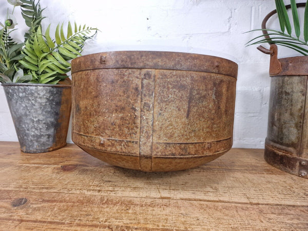 Antique Rustic Hand Forged Riveted Iron Metal Bowl Dish Herb Garden Planter