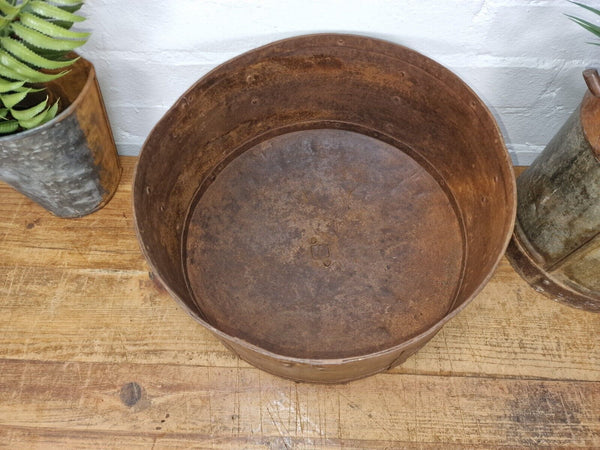Antique Rustic Hand Forged Riveted Iron Metal Bowl Dish Herb Garden Planter