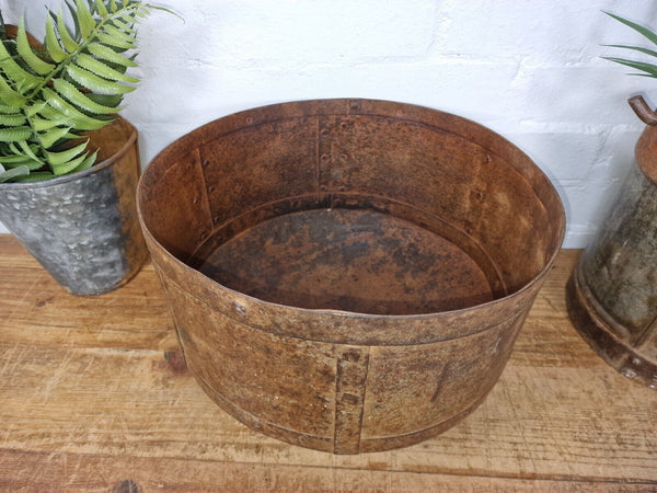 Antique Rustic Hand Forged Riveted Iron Metal Bowl Dish Herb Garden Planter