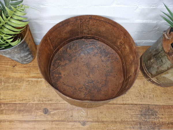 Antique Rustic Hand Forged Riveted Iron Metal Bowl Dish Herb Garden Planter