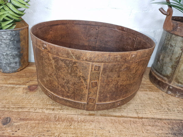 Antique Rustic Hand Forged Riveted Iron Metal Bowl Dish Herb Garden Planter