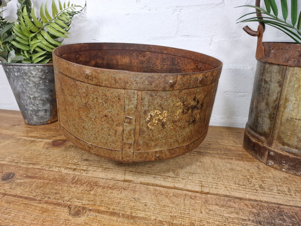 Antique Rustic Hand Forged Riveted Iron Metal Bowl Dish Herb Garden Planter