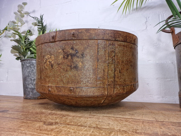 Antique Rustic Hand Forged Riveted Iron Metal Bowl Dish Herb Garden Planter