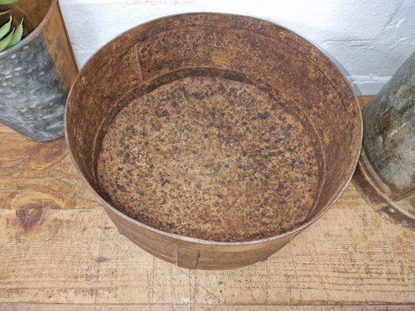 Antique Rustic Hand Forged Riveted Iron Metal Bowl Dish Herb Garden Planter