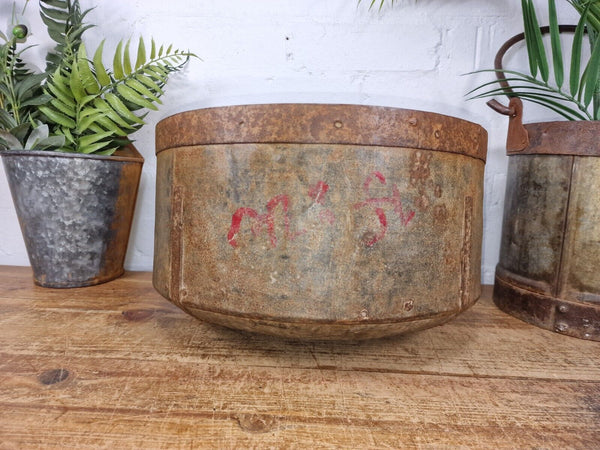 Antique Rustic Hand Forged Riveted Iron Metal Bowl Dish Herb Garden Planter