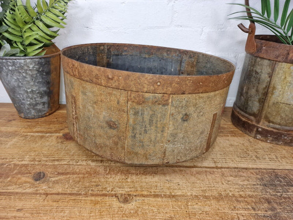 Antique Rustic Hand Forged Riveted Iron Metal Bowl Dish Herb Garden Planter