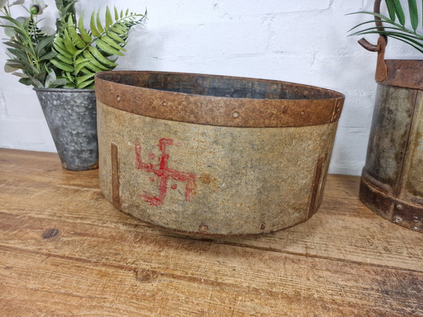Antique Rustic Hand Forged Riveted Iron Metal Bowl Dish Herb Garden Planter