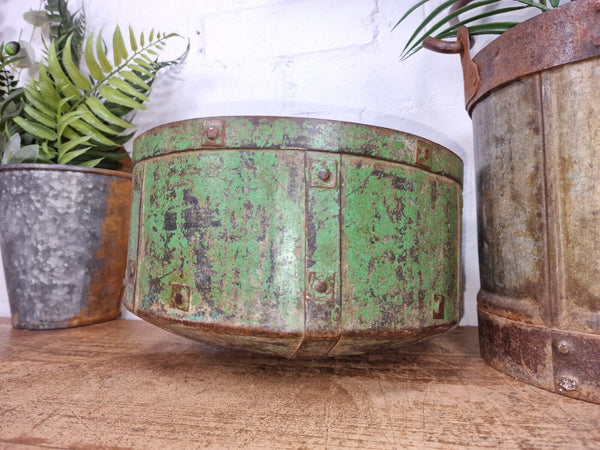Antique Rustic Hand Forged Riveted Iron Metal Bowl Dish Herb Garden Planter