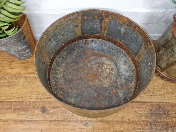 Antique Rustic Hand Forged Riveted Iron Metal Bowl Dish Herb Garden Planter
