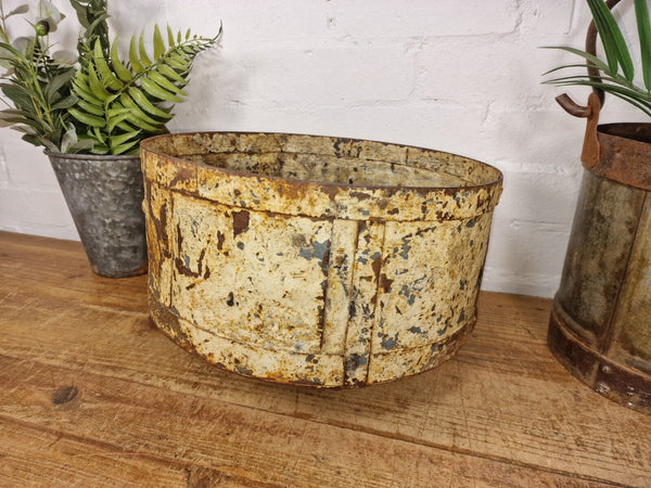 Antique Rustic Hand Forged Riveted Iron Metal Bowl Dish Herb Garden Planter