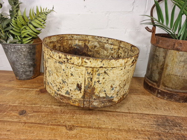 Antique Rustic Hand Forged Riveted Iron Metal Bowl Dish Herb Garden Planter
